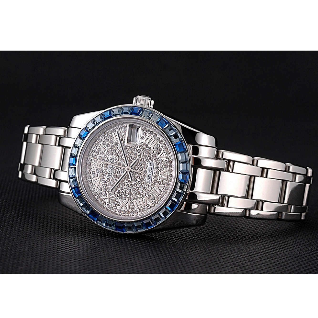 Aaa fake watches Jewels Rolex Stainless And Bracelet Steel Dial Blue 622834 Diamond Bezel Case Datejust 1026